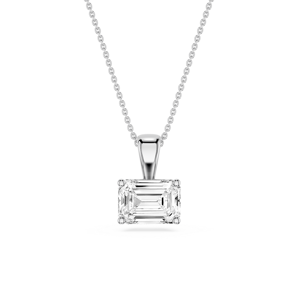 Emerald Lab Grown Diamond 4 Prong East West Pendant - 16 to 18 Inches