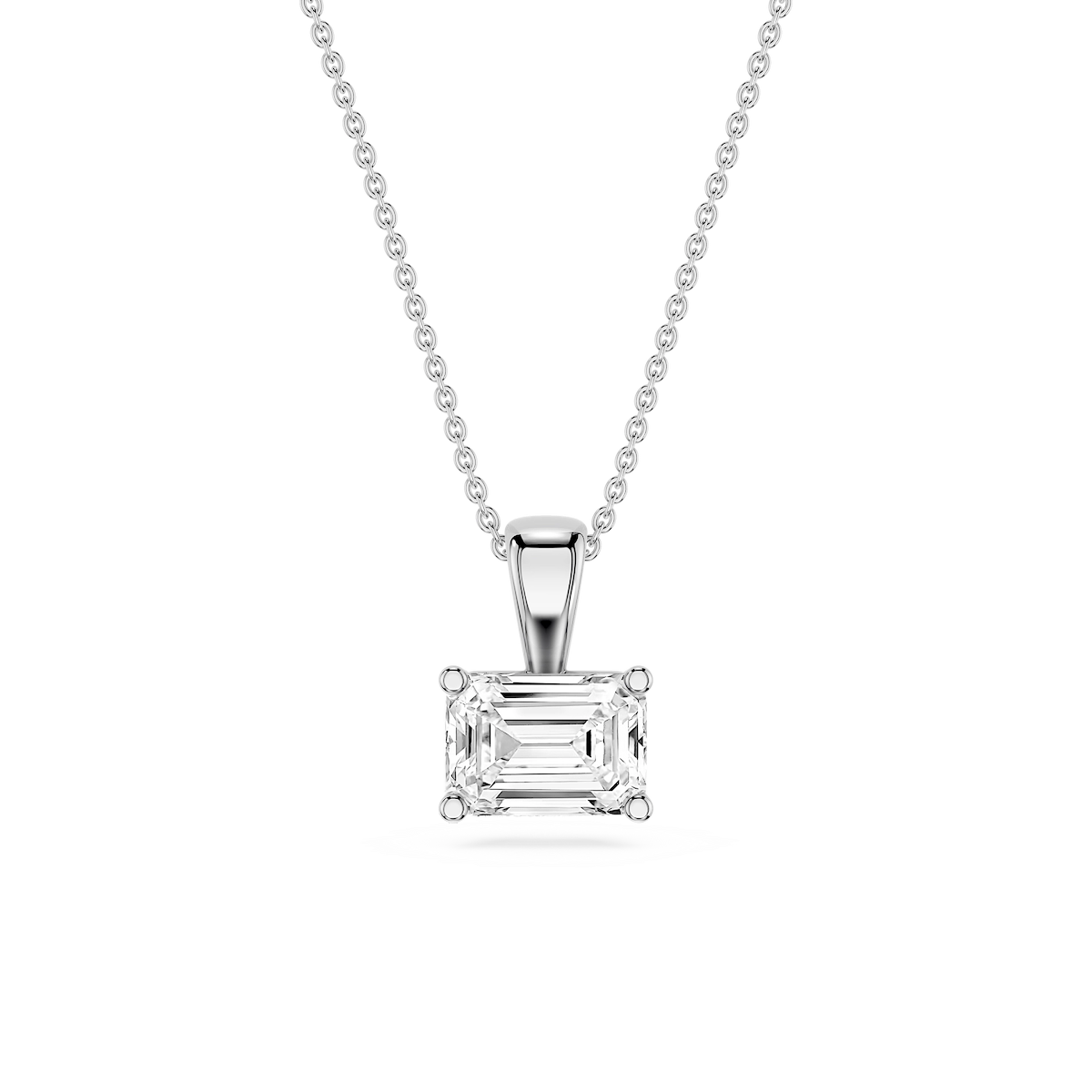 Emerald Lab Grown Diamond 4 Prong East West Bail Pendant - 16 to 18 Inches