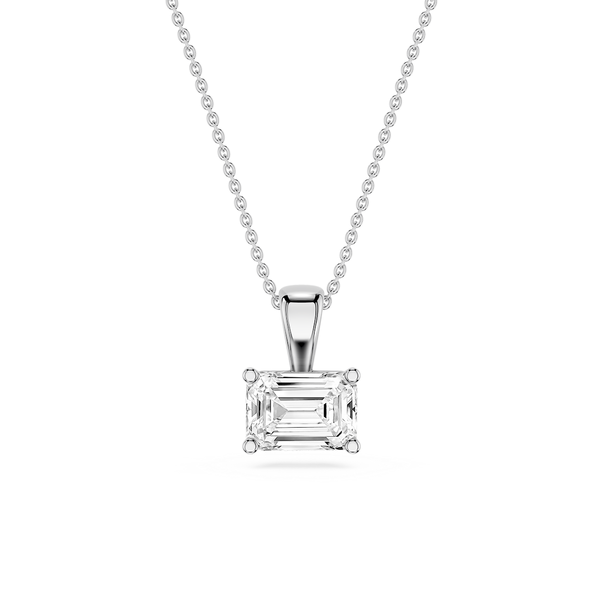 Emerald Lab Grown Diamond 4 Prong East West Pendant - 16 to 18 Inches