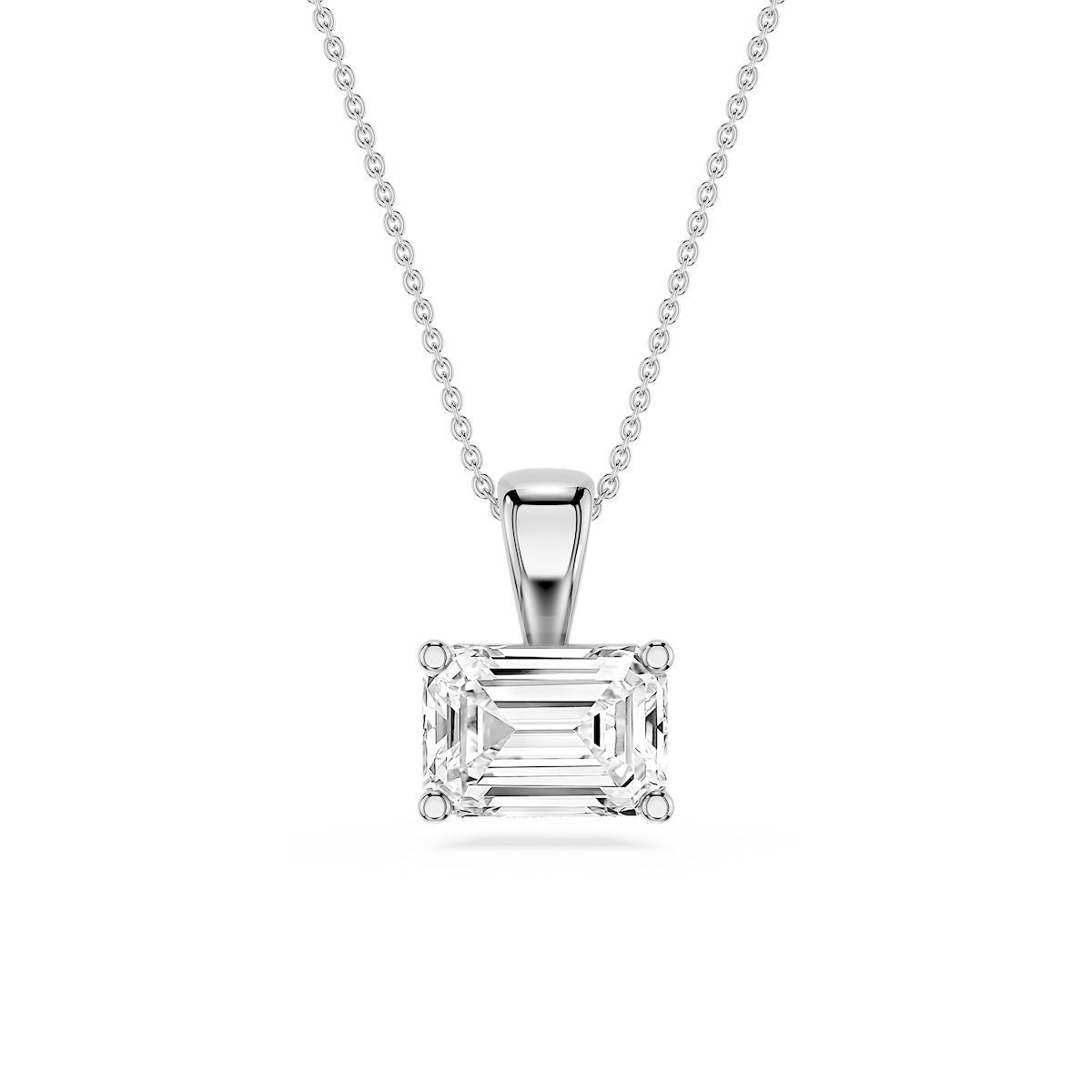 Emerald Lab Grown Diamond 4 Prong East West Pendant - 16 to 18 Inches