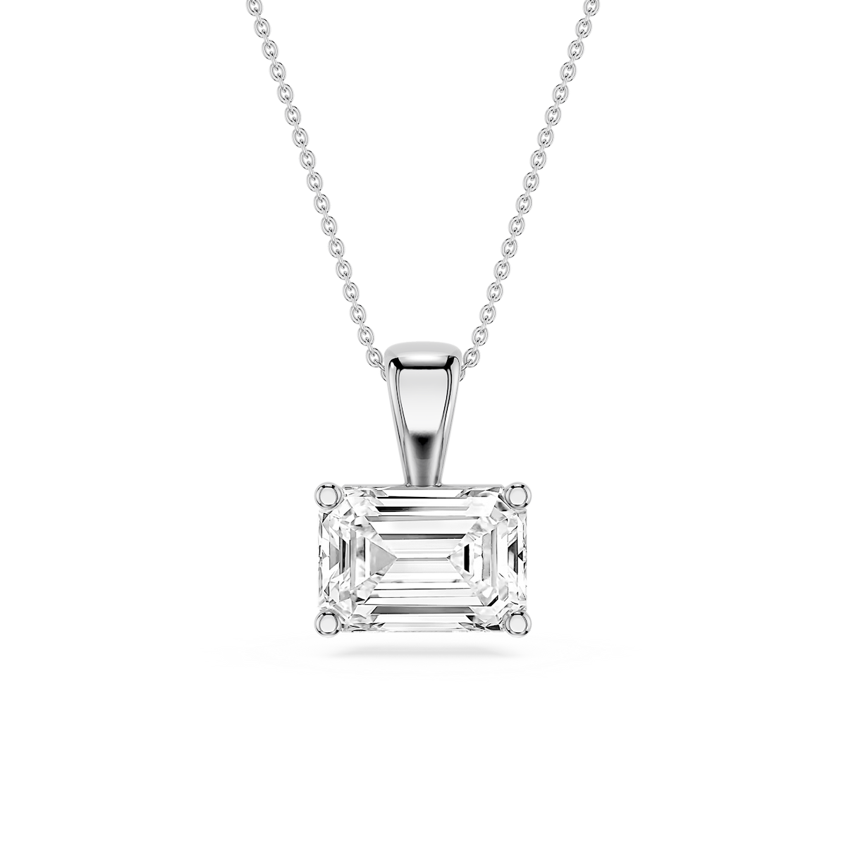 Emerald Lab Grown Diamond 4 Prong East West Pendant - 16 to 18 Inches