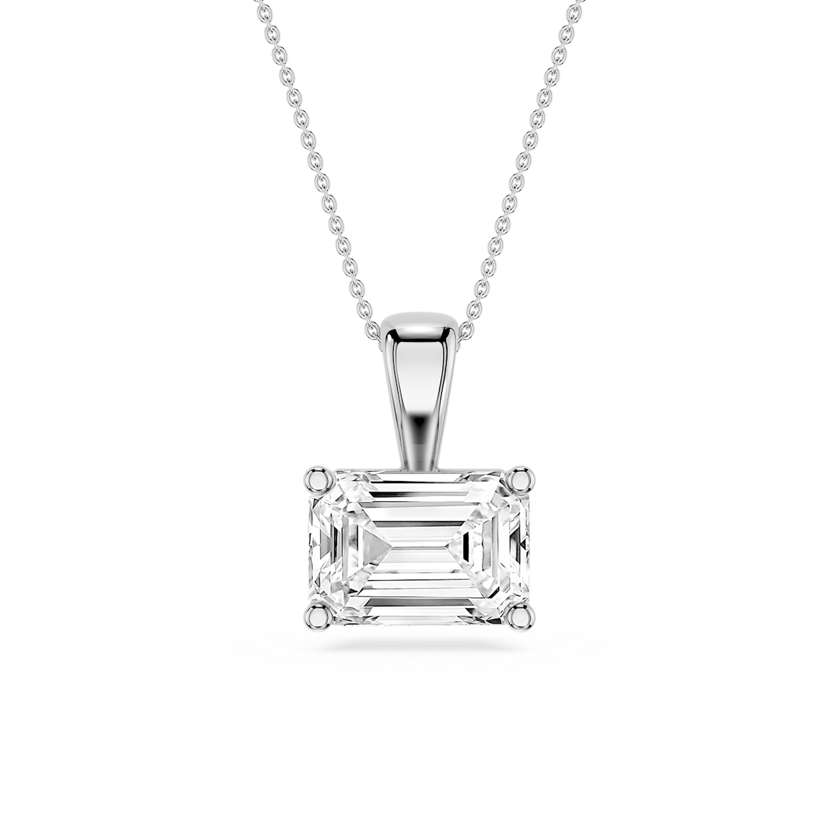 Emerald Lab Grown Diamond 4 Prong East West Pendant - 16 to 18 Inches