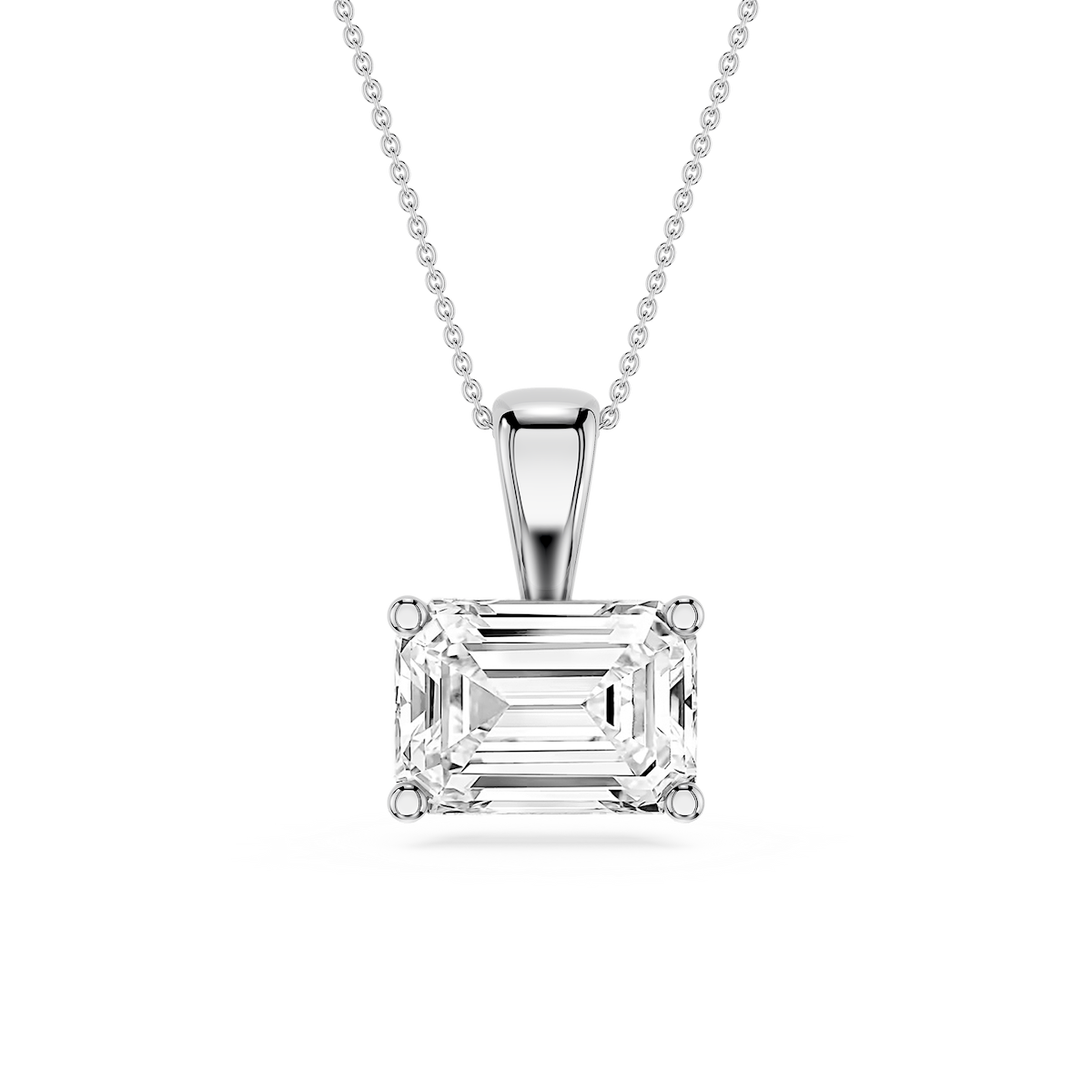 Emerald Lab Grown Diamond 4 Prong East West Pendant - 16 to 18 Inches