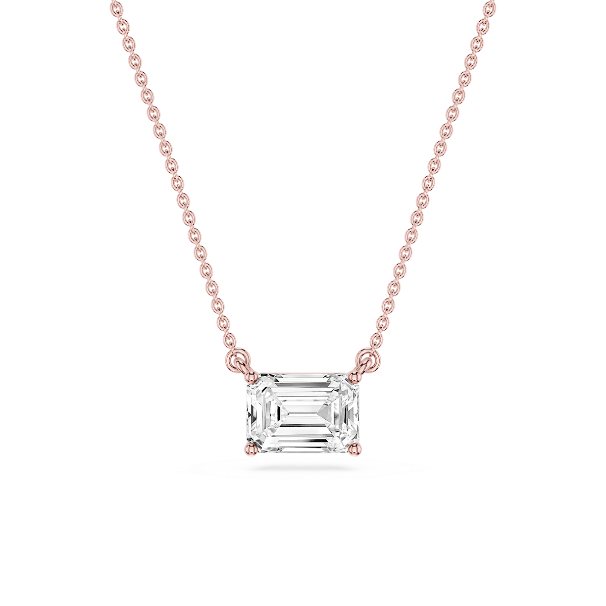 Emerald Lab Grown Diamond 4 Prong East West Solitaire Pendant - 16 to 18 Inches