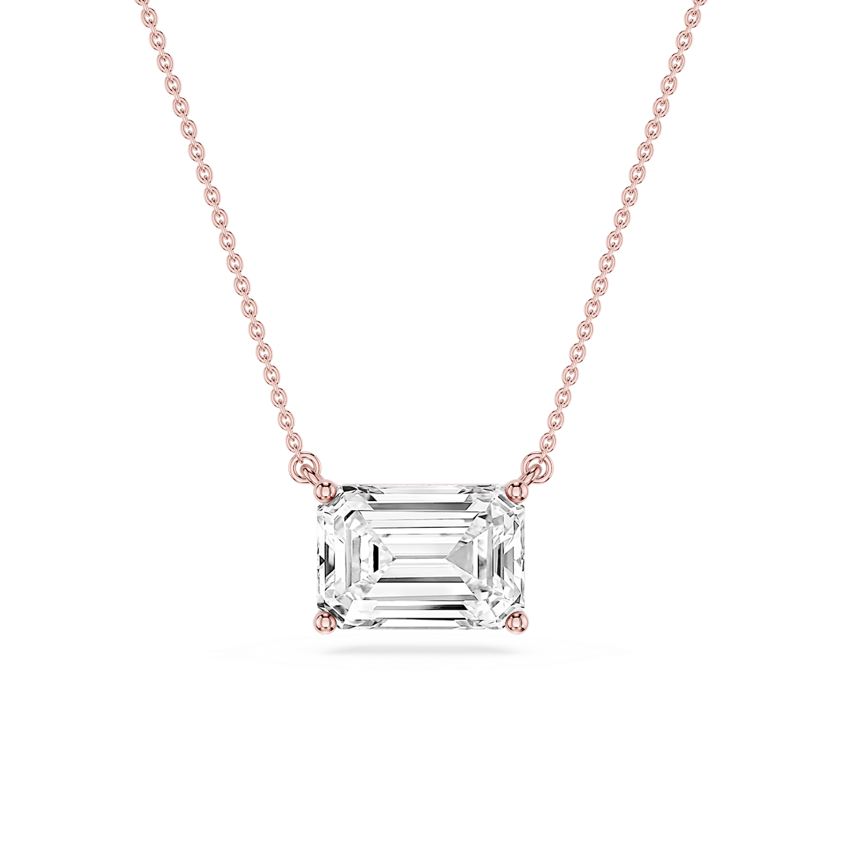 Emerald Lab Grown Diamond 4 Prong East West Solitaire Pendant - 16 to 18 Inches