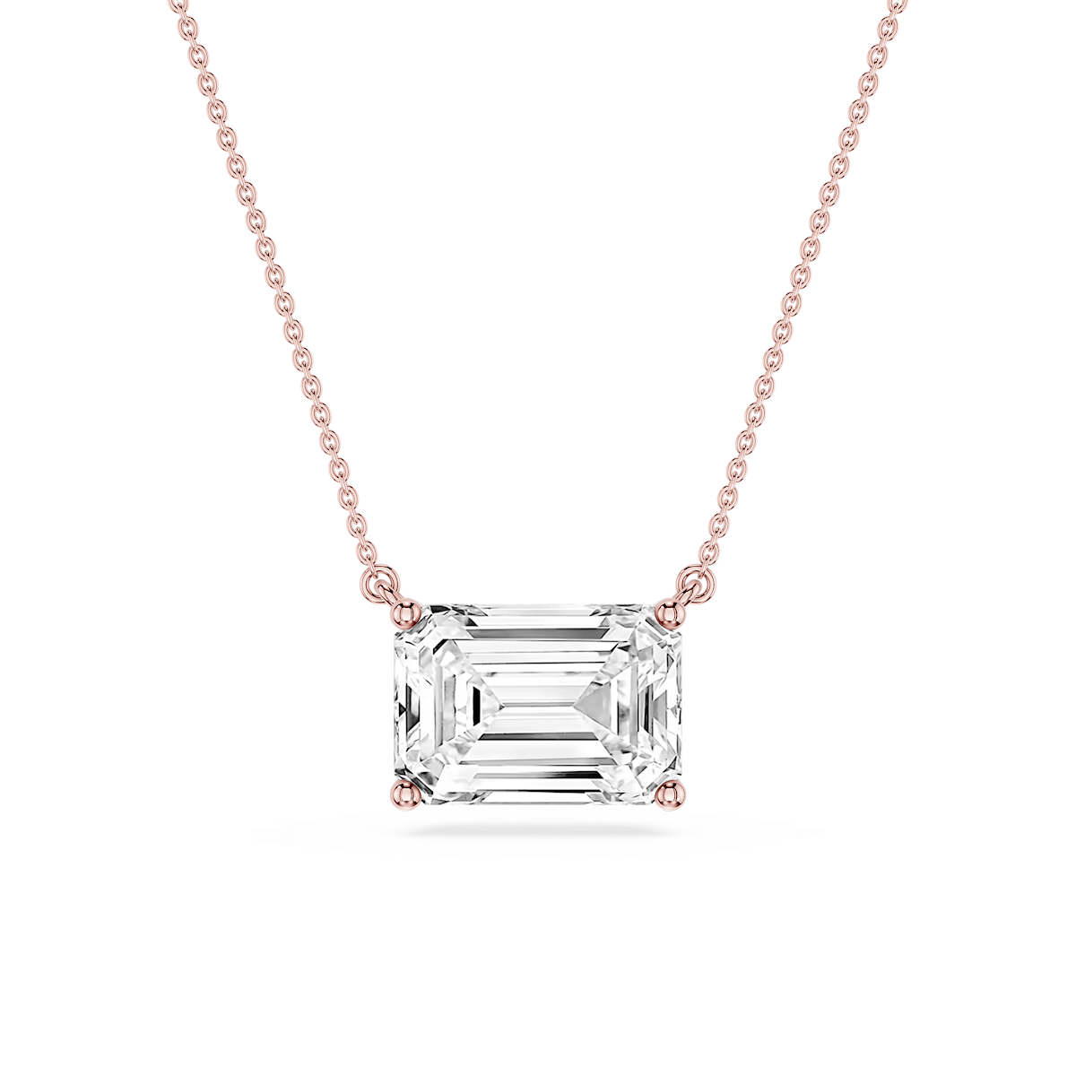 Emerald Lab Grown Diamond 4 Prong East West Solitaire Pendant - 16 to 18 Inches