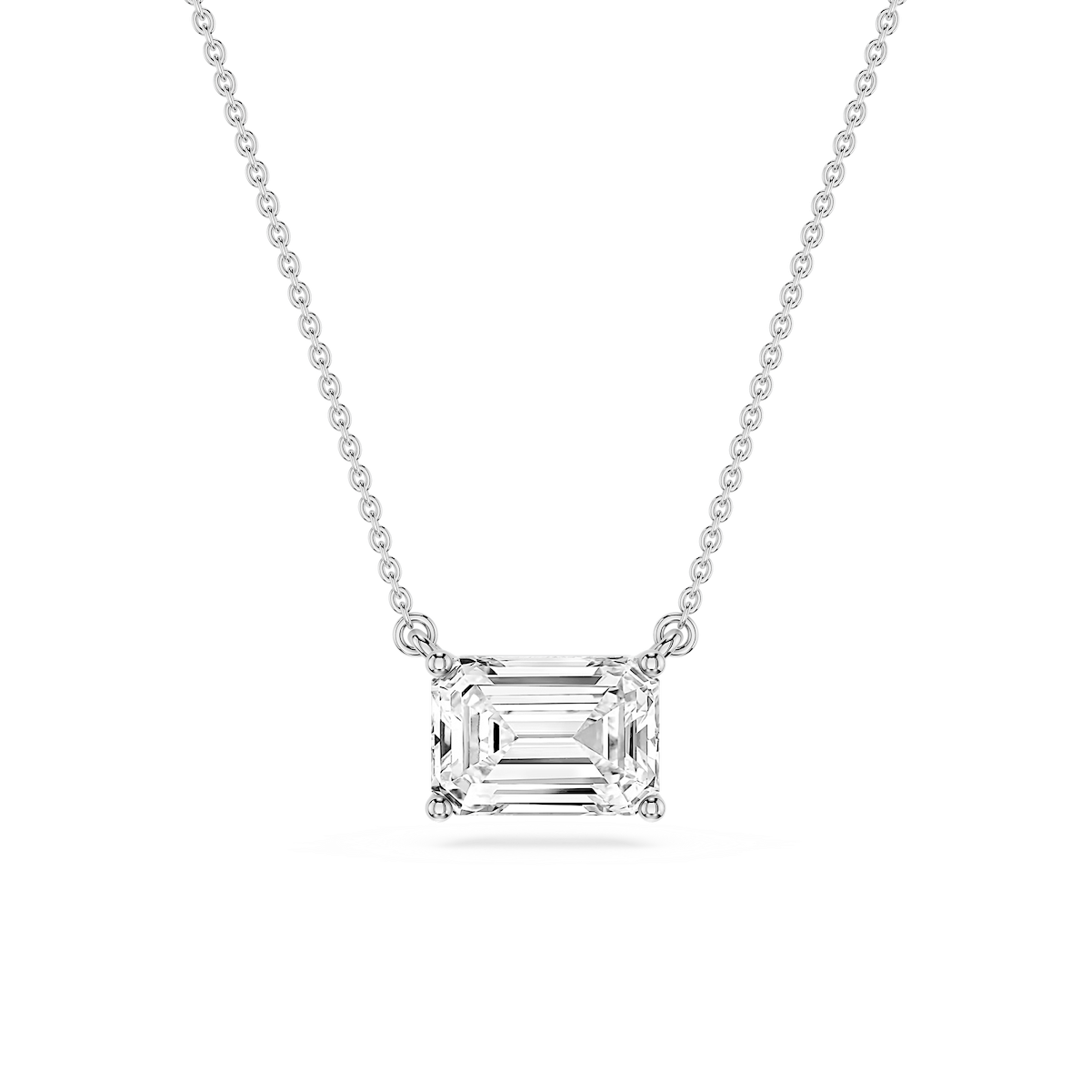 Emerald Lab Grown Diamond 4 Prong East West Solitaire Pendant - 16 to 18 Inches