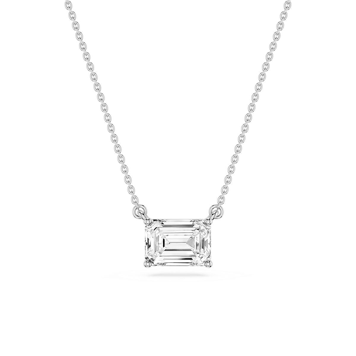 Emerald Lab Grown Diamond 4 Prong East West Solitaire Pendant - 16 to 18 Inches