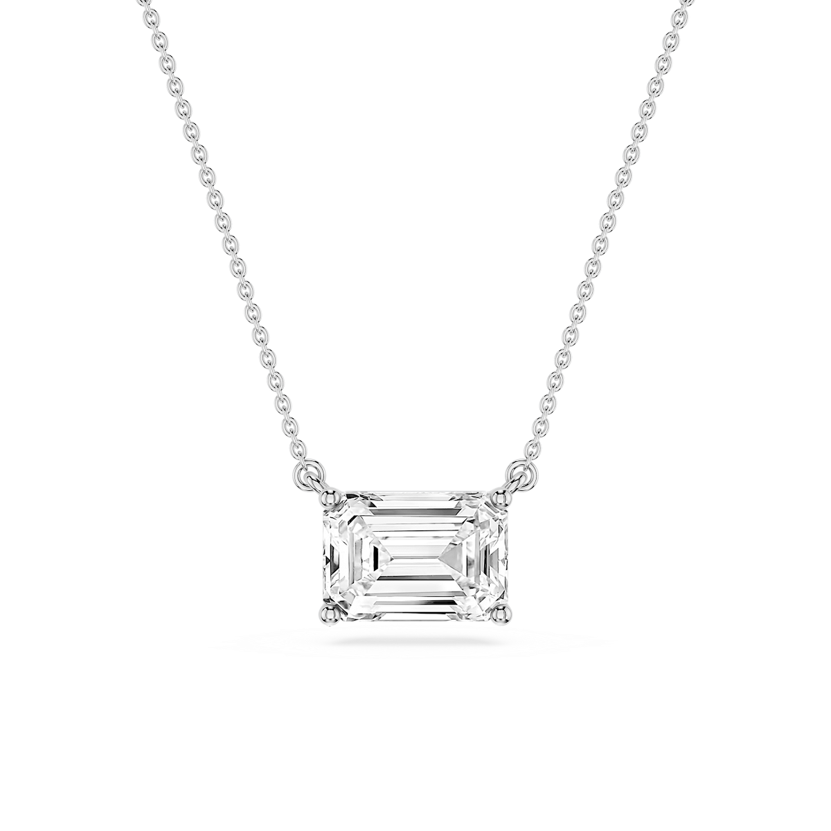Emerald Lab Grown Diamond 4 Prong East West Solitaire Pendant - 16 to 18 Inches