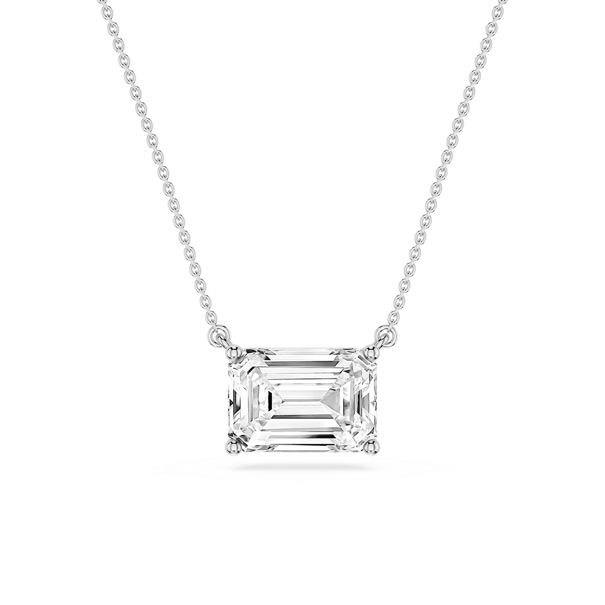 Emerald Lab Grown Diamond 4 Prong East West Solitaire Pendant - 16 to 18 Inches