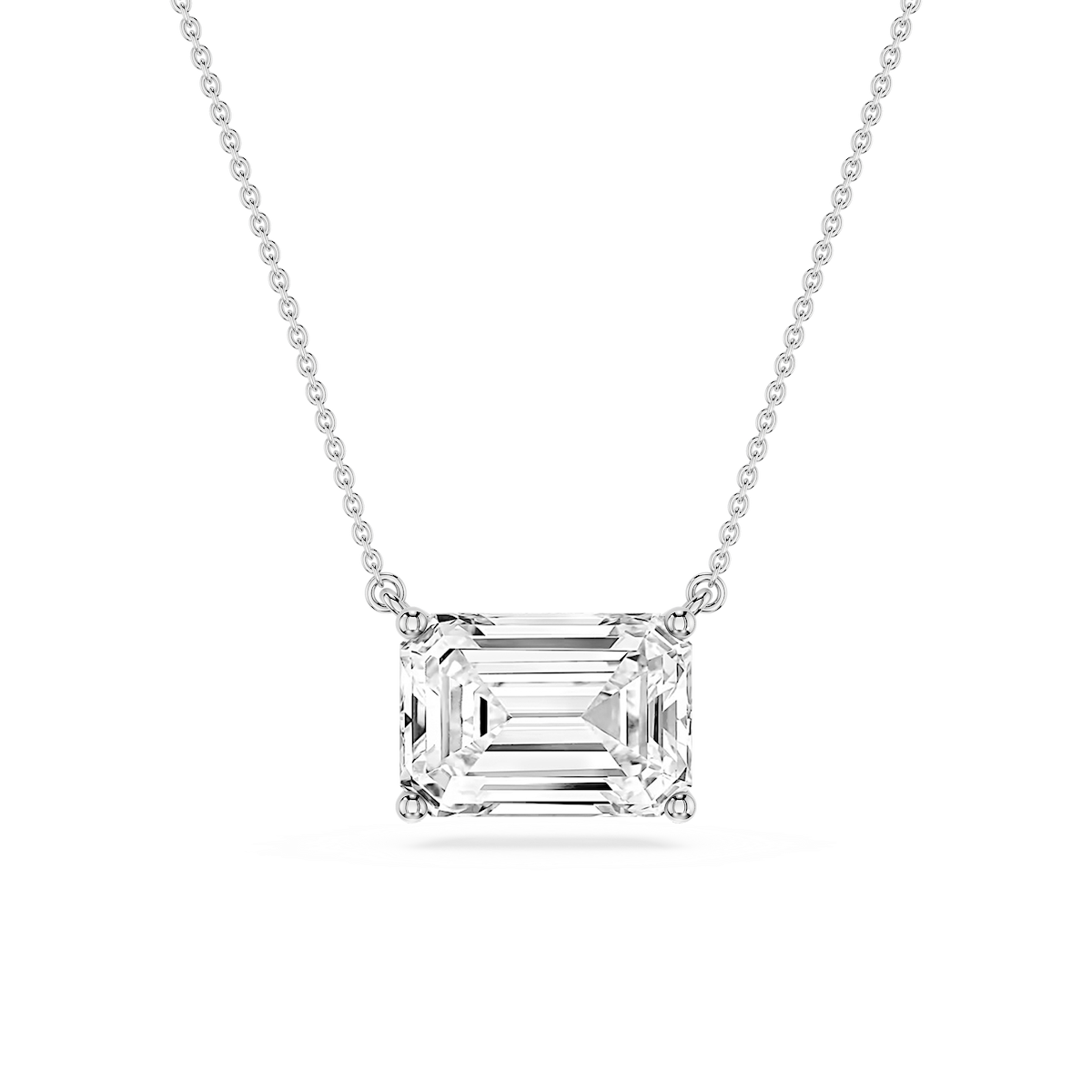 Emerald Lab Grown Diamond 4 Prong East West Solitaire Pendant - 16 to 18 Inches