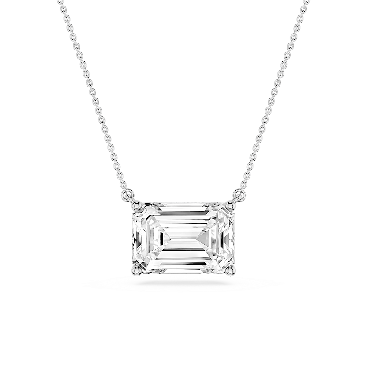 Emerald Lab Grown Diamond 4 Prong East West Solitaire Pendant - 16 to 18 Inches