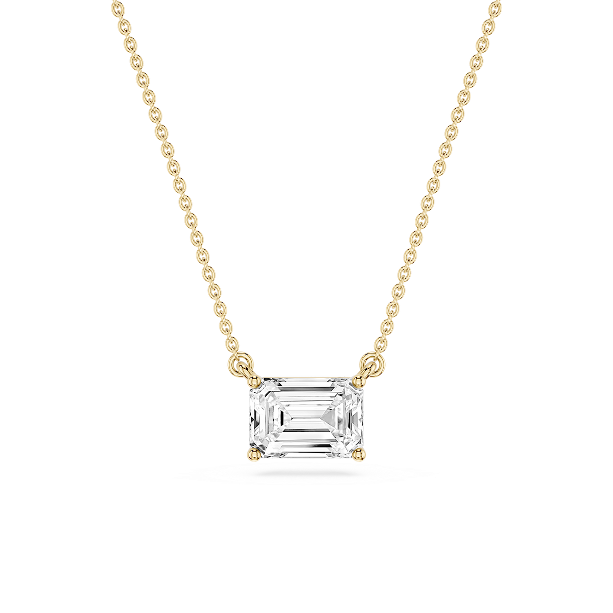 Emerald Lab Grown Diamond 4 Prong East West Solitaire Pendant - 16 to 18 Inches