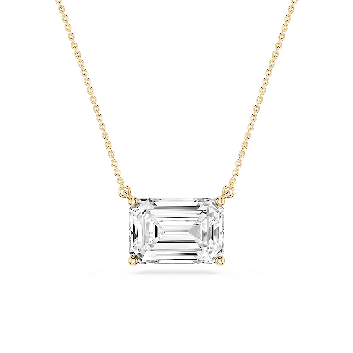 Emerald Lab Grown Diamond 4 Prong East West Solitaire Pendant - 16 to 18 Inches