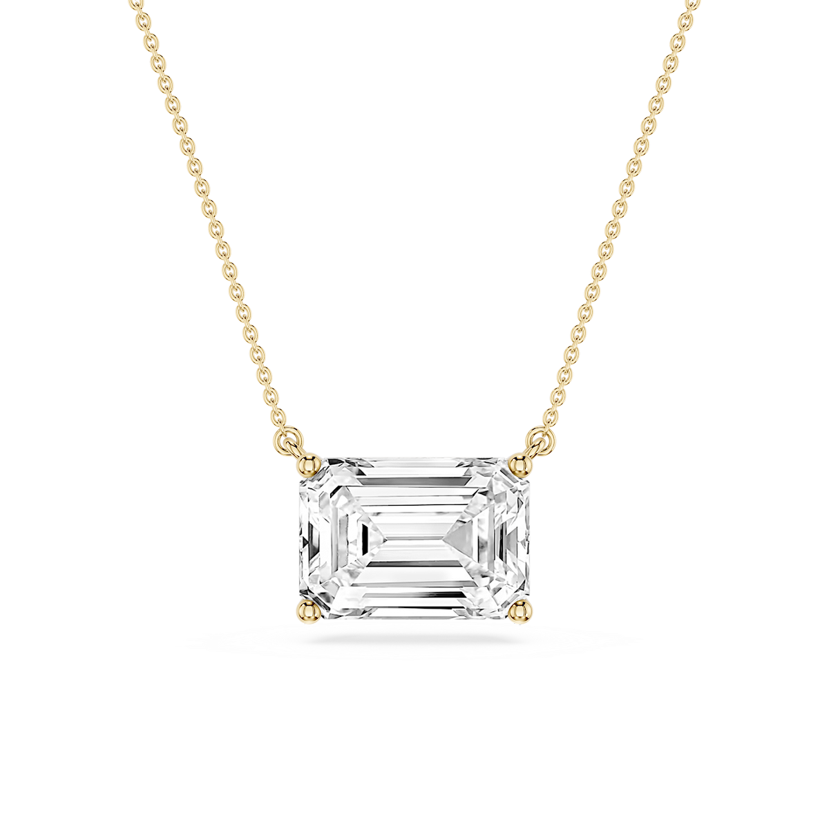 Emerald Lab Grown Diamond 4 Prong East West Solitaire Pendant - 16 to 18 Inches