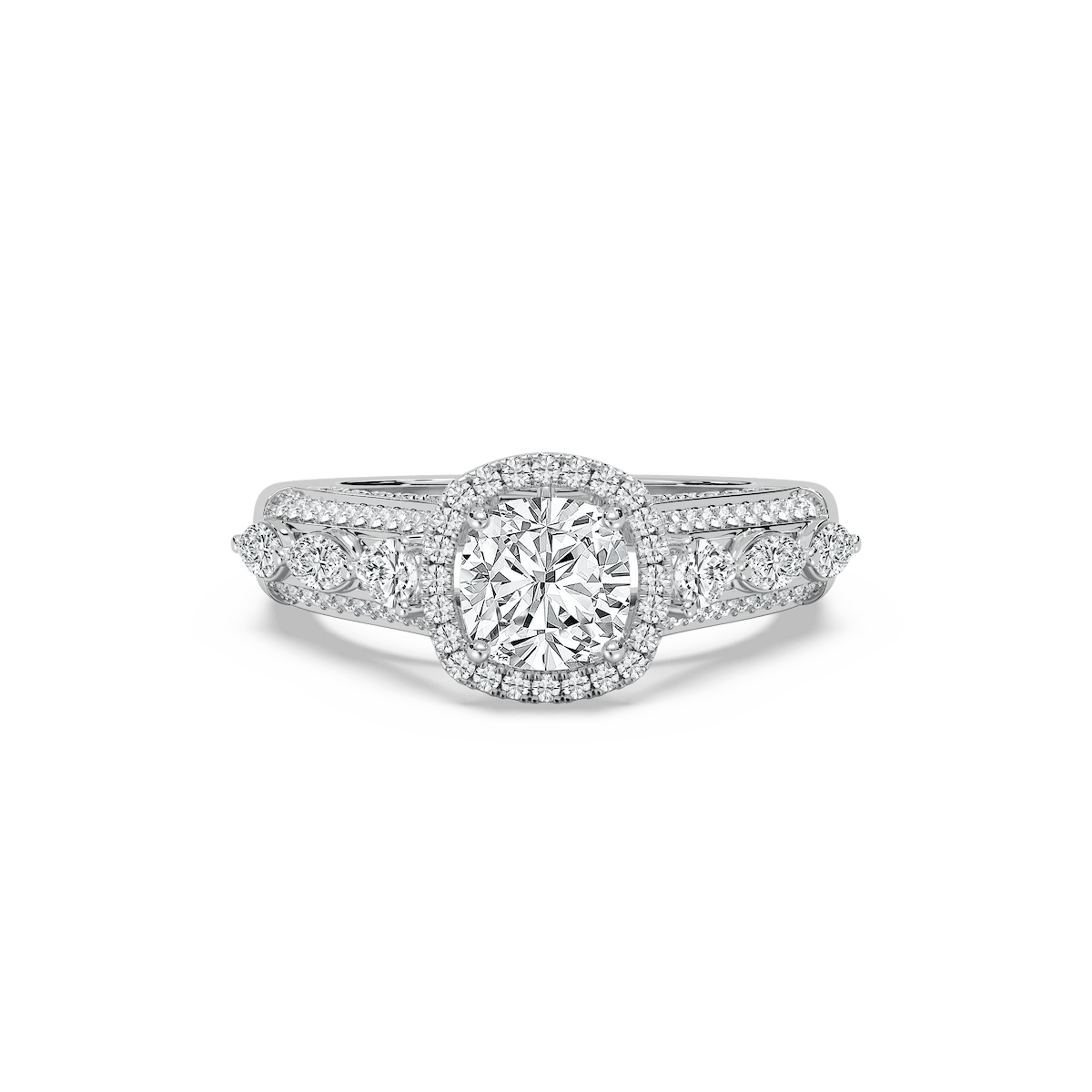 Fable 2 ³⁄₄ ctw Cushion Lab Grown Diamond Ornate Halo Engagement Ring