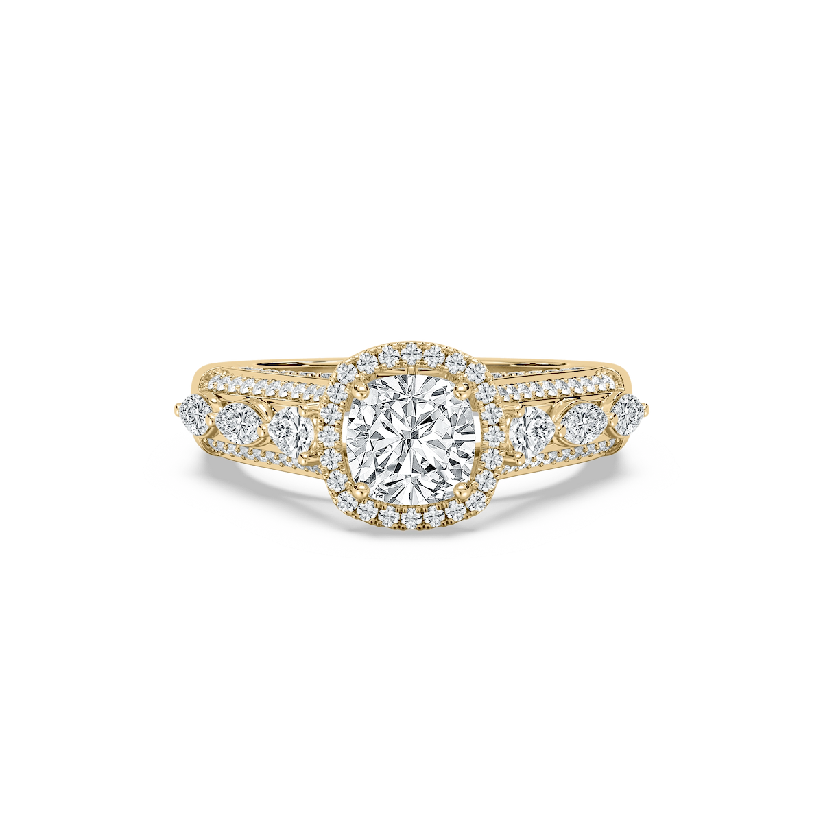 Fable 2 ³⁄₄ ctw Cushion Lab Grown Diamond Ornate Halo Engagement Ring