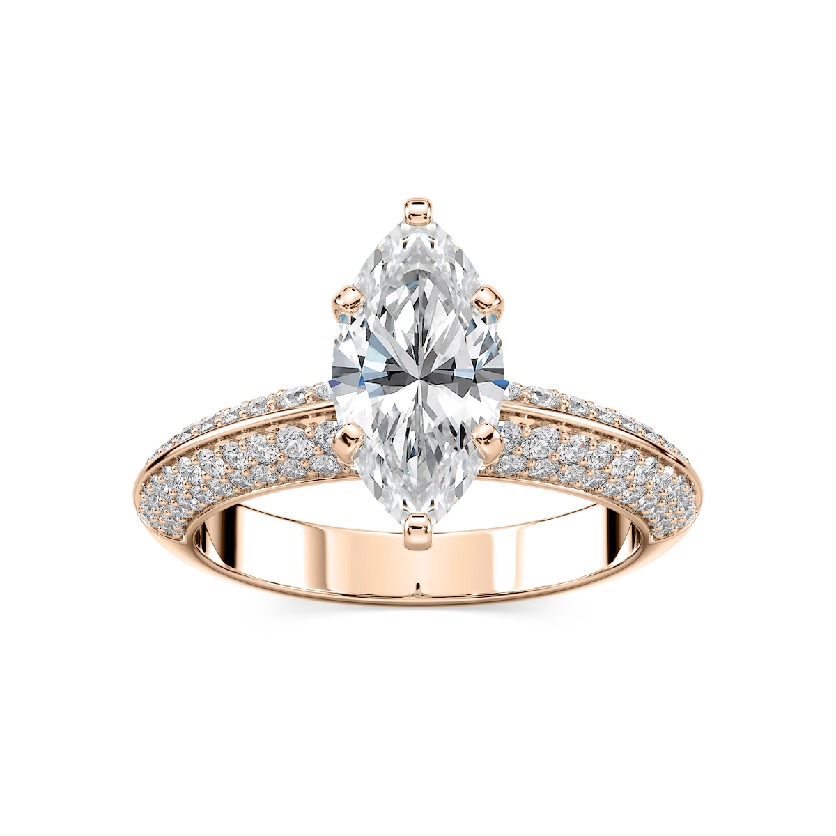 Lila Marquise Lab Grown Diamond Pavé Knife Edge Side Stone Engagement Ring