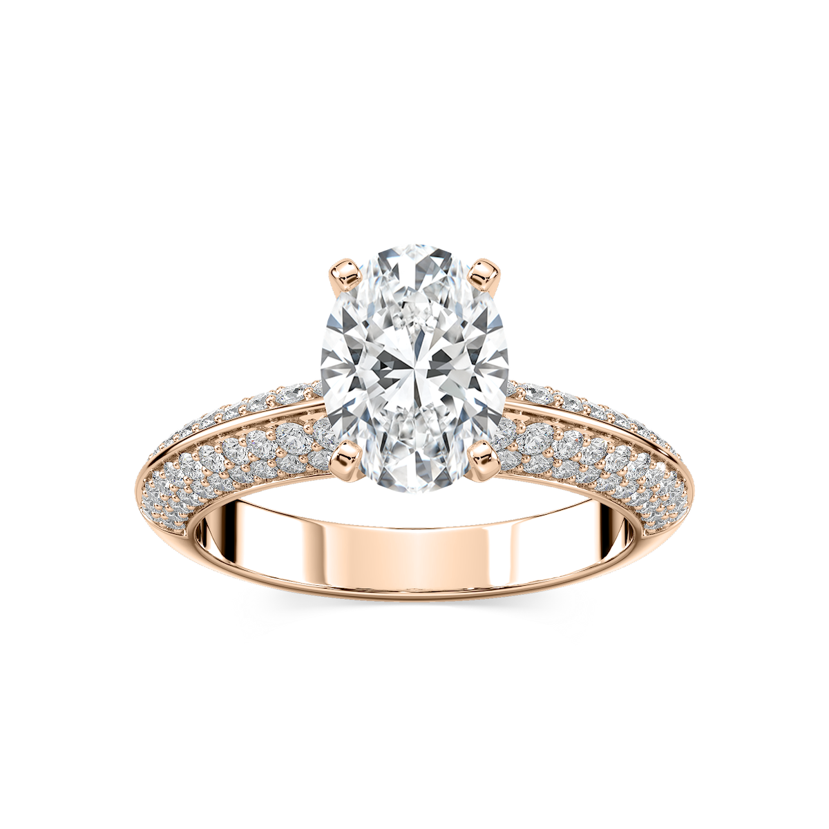 Lila Oval Lab Grown Diamond Pavé Knife Edge Side Stone Engagement Ring