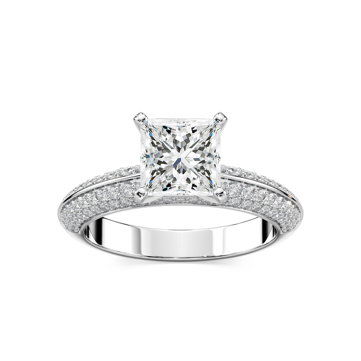 Lila Princess Lab Grown Diamond Pavé Knife Edge Side Stone Engagement Ring