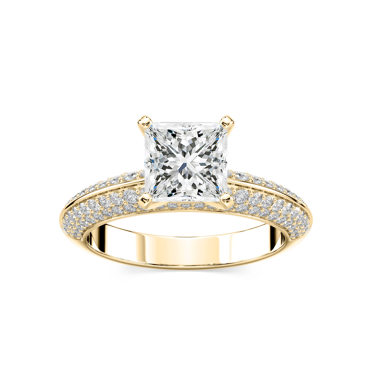 Lila Princess Lab Grown Diamond Pavé Knife Edge Side Stone Engagement Ring