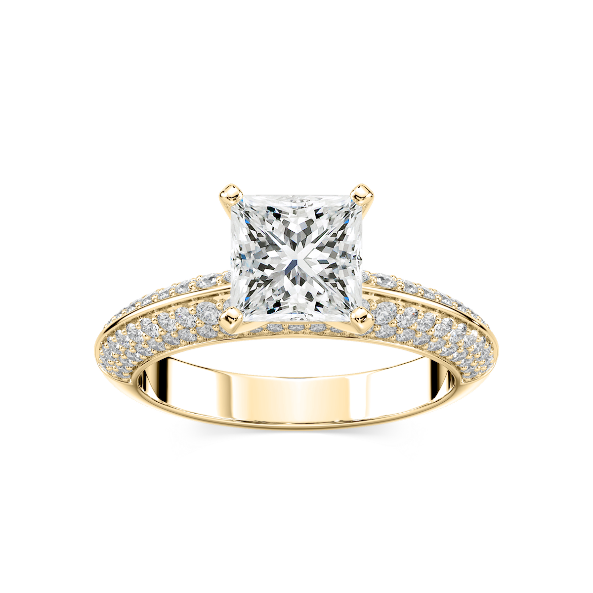 Lila Princess Lab Grown Diamond Pavé Knife Edge Side Stone Engagement Ring