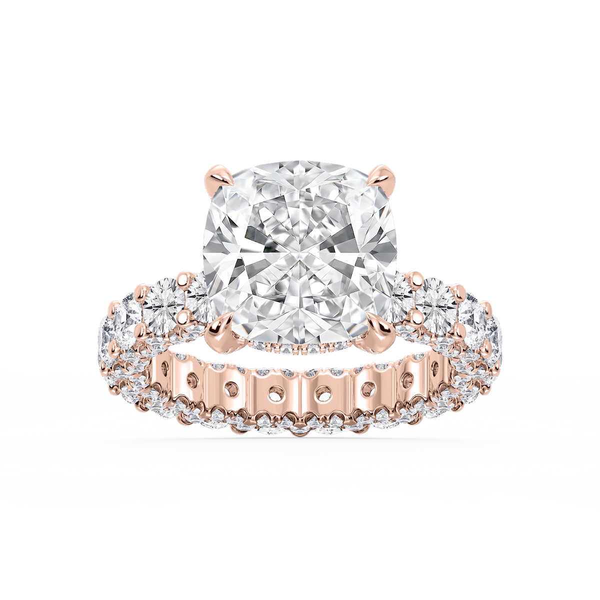 Giselle Cushion Lab Grown Diamond Pave Eternity Hidden Halo Engagement Ring