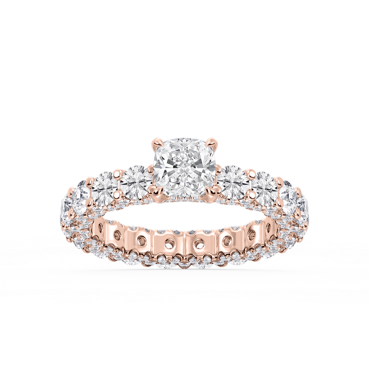 Giselle Cushion Lab Grown Diamond Pave Eternity Hidden Halo Engagement Ring