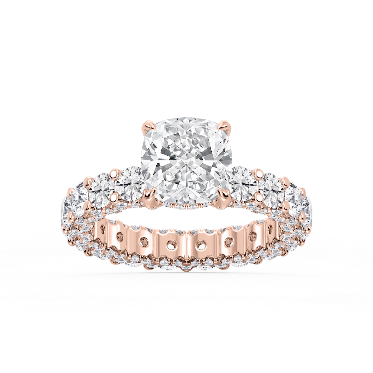 Giselle Cushion Lab Grown Diamond Pave Eternity Hidden Halo Engagement Ring