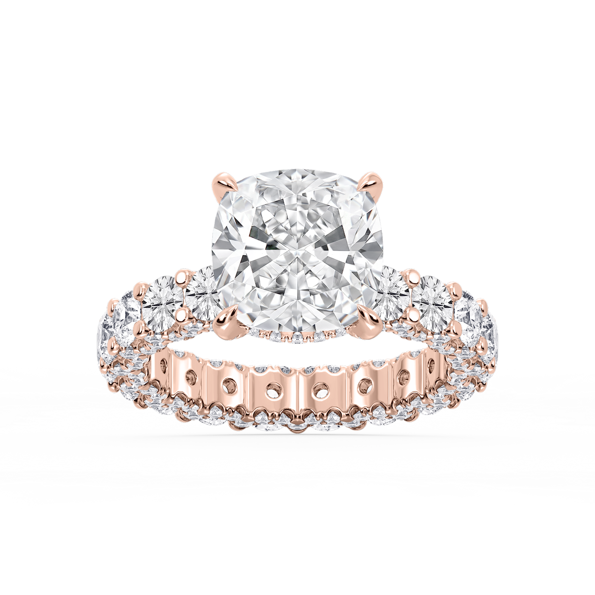 Giselle Cushion Lab Grown Diamond Pave Eternity Hidden Halo Engagement Ring