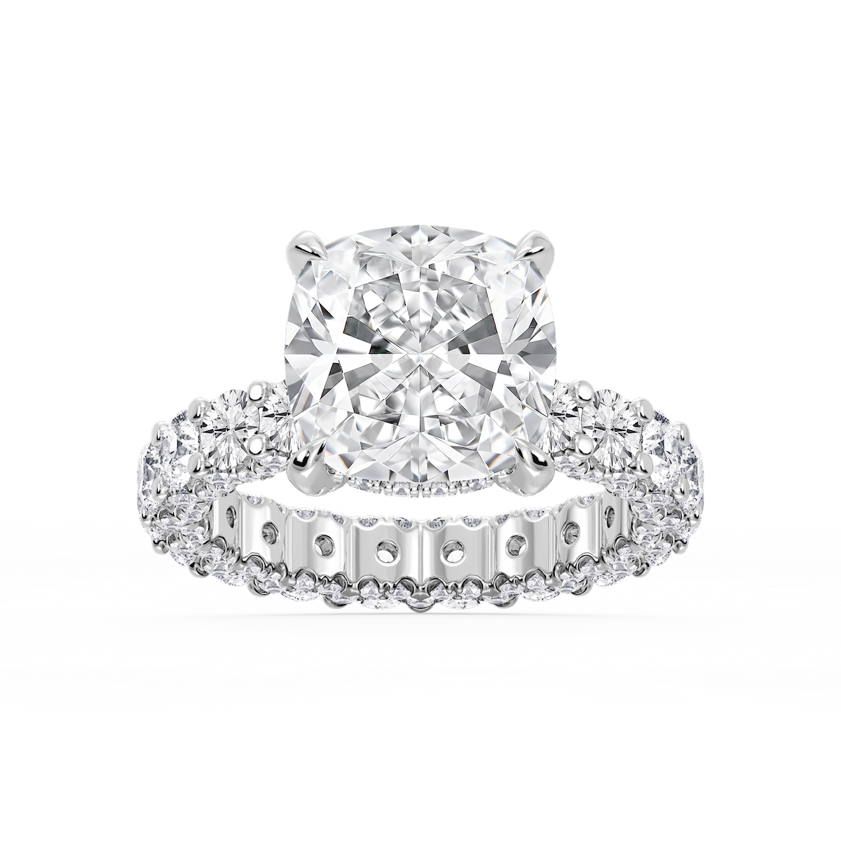 Giselle Cushion Lab Grown Diamond Pave Eternity Hidden Halo Engagement Ring