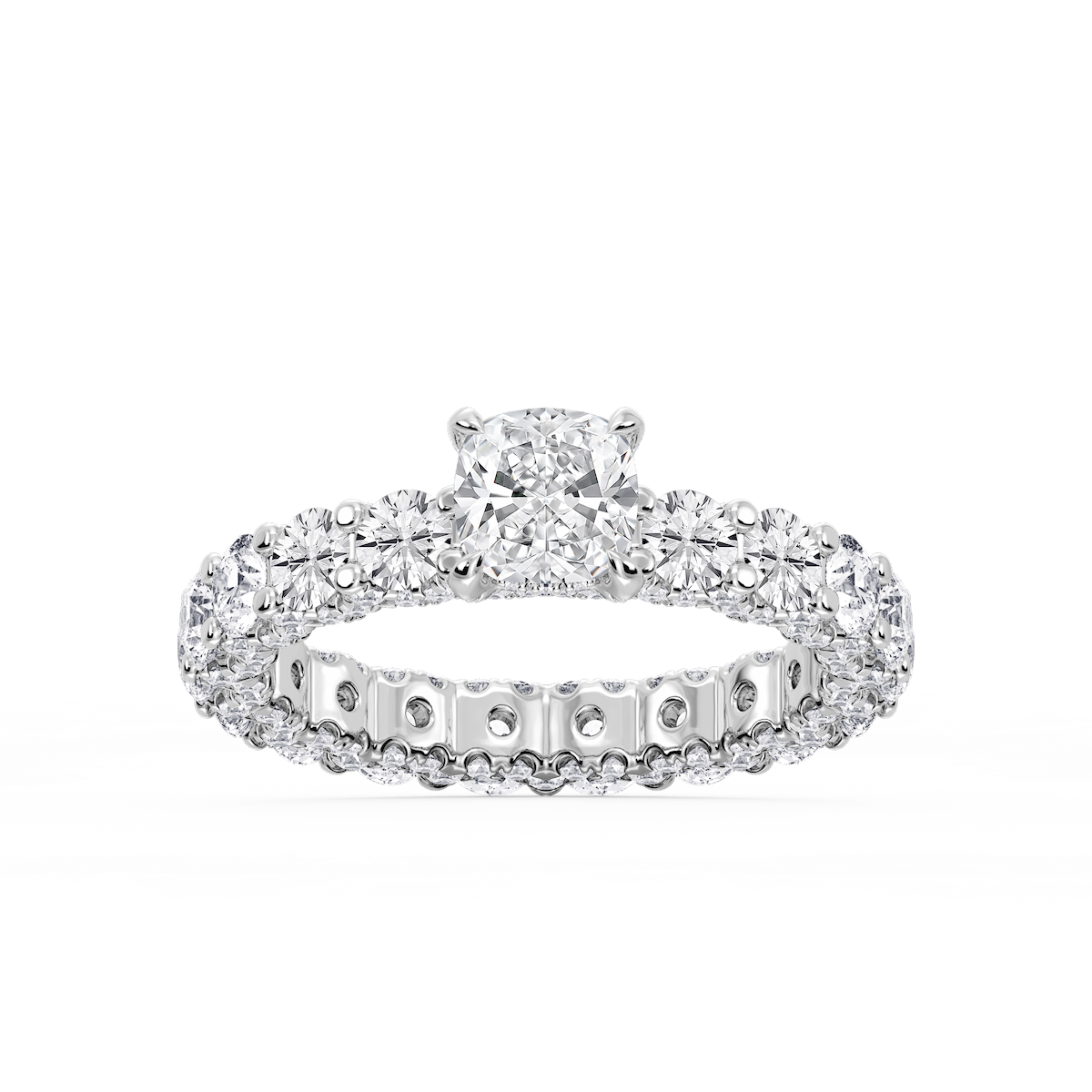 Giselle Cushion Lab Grown Diamond Pave Eternity Hidden Halo Engagement Ring
