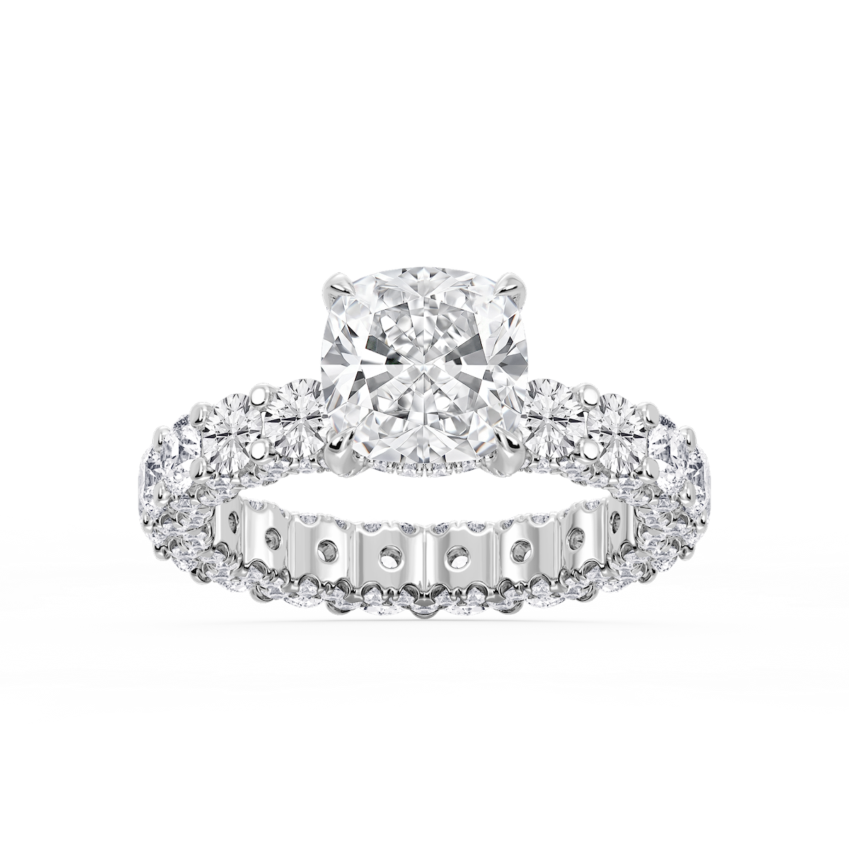 Giselle Cushion Lab Grown Diamond Pave Eternity Hidden Halo Engagement Ring