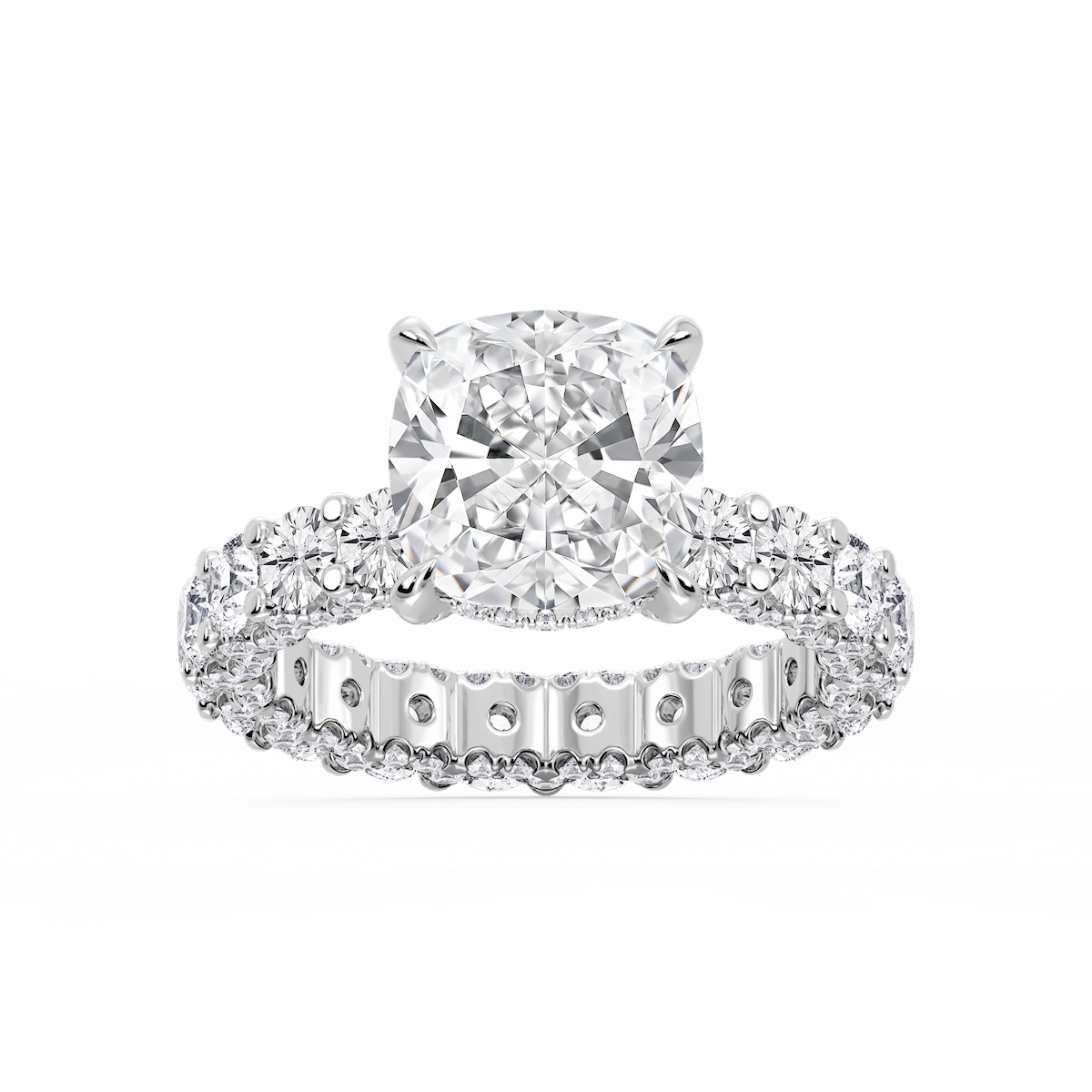 Giselle Cushion Lab Grown Diamond Pave Eternity Hidden Halo Engagement Ring