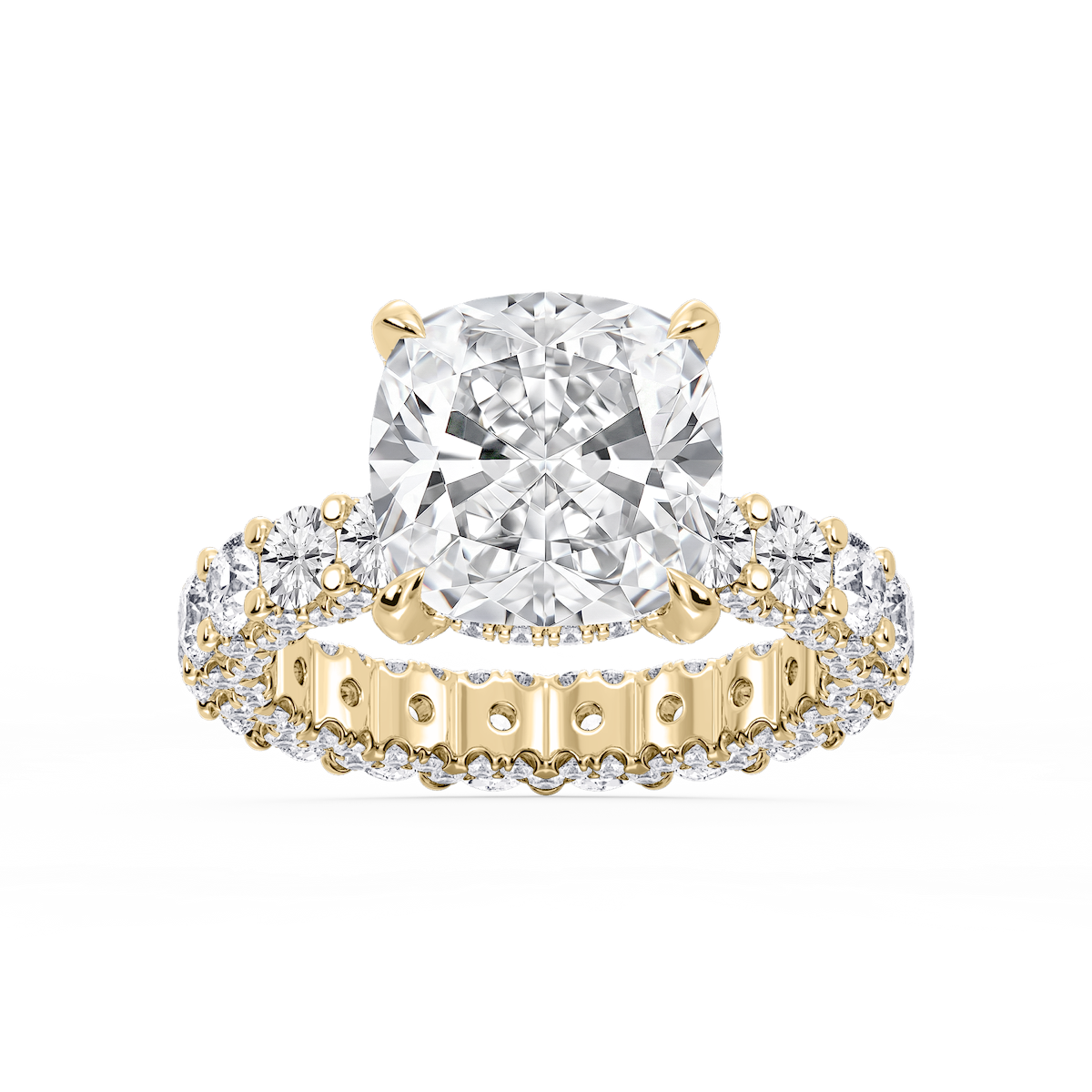 Giselle Cushion Lab Grown Diamond Pave Eternity Hidden Halo Engagement Ring