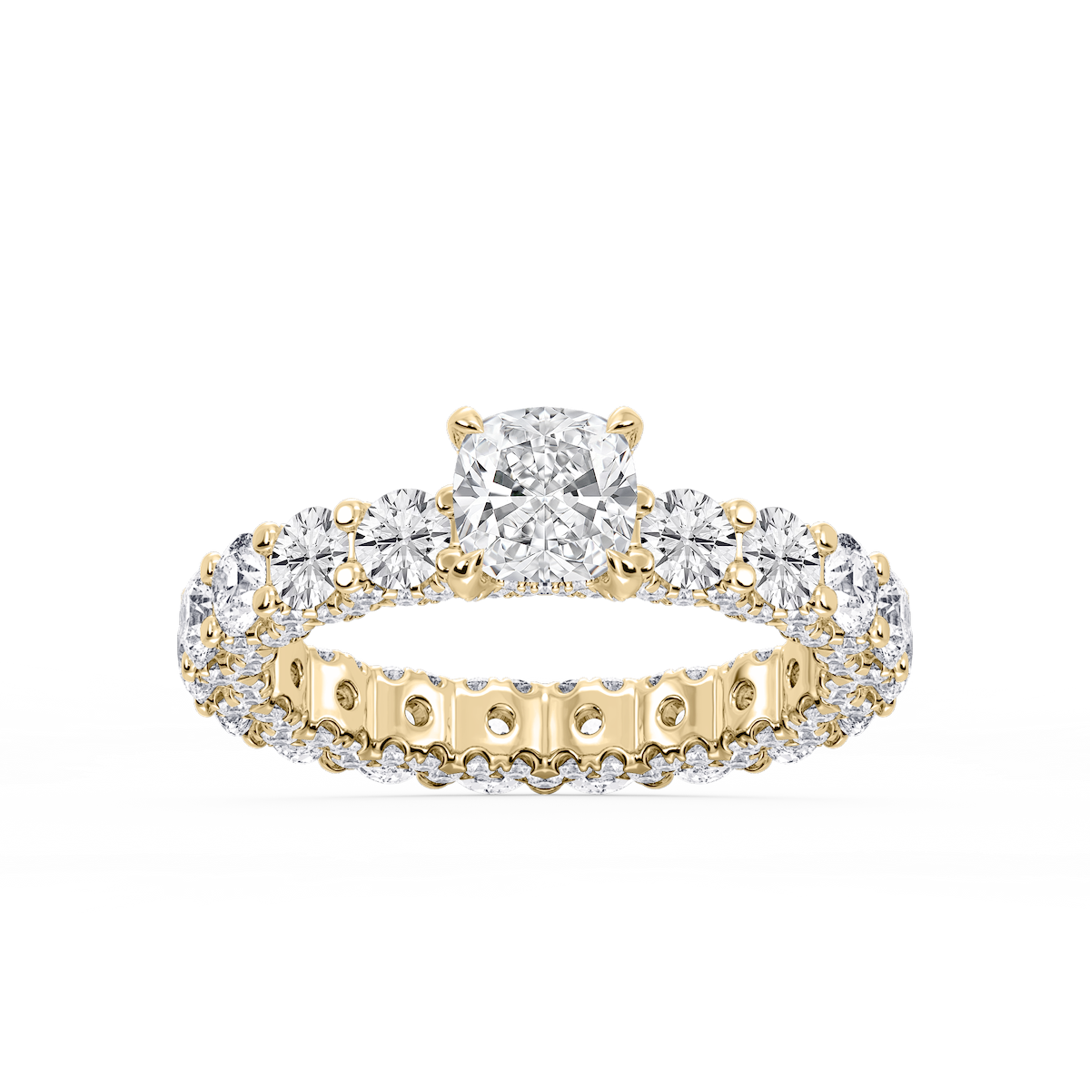 Giselle Cushion Lab Grown Diamond Pave Eternity Hidden Halo Engagement Ring