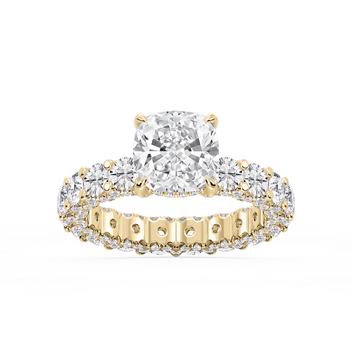 Giselle Cushion Lab Grown Diamond Pave Eternity Hidden Halo Engagement Ring