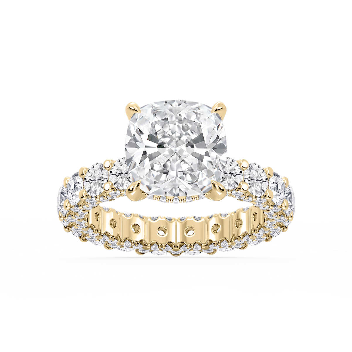 Giselle Cushion Lab Grown Diamond Pave Eternity Hidden Halo Engagement Ring