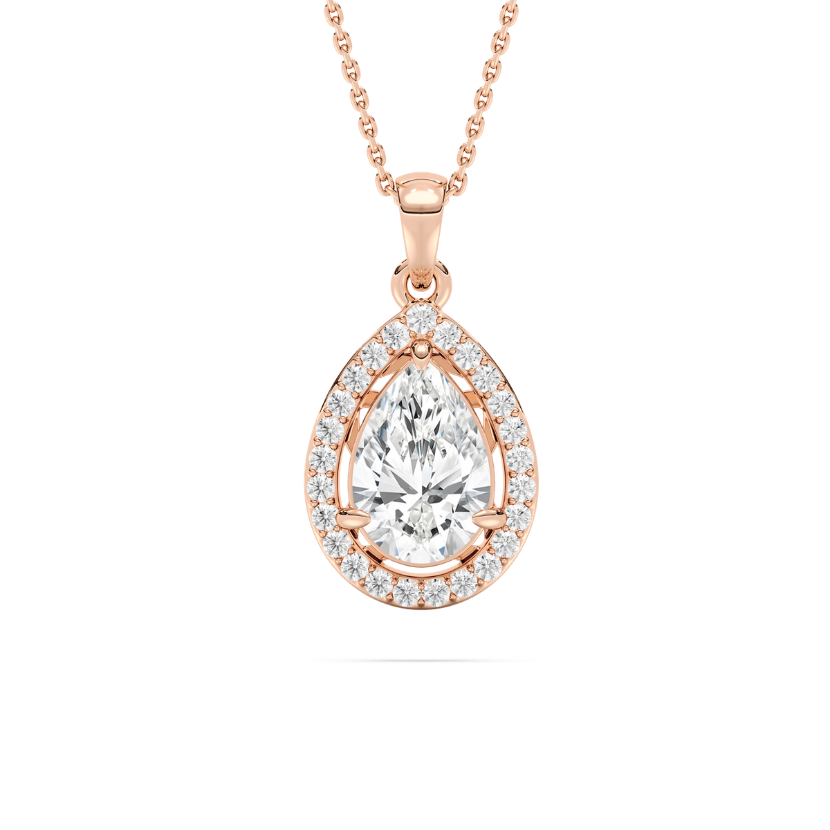 Halo Pear Diamond Pendant Necklace