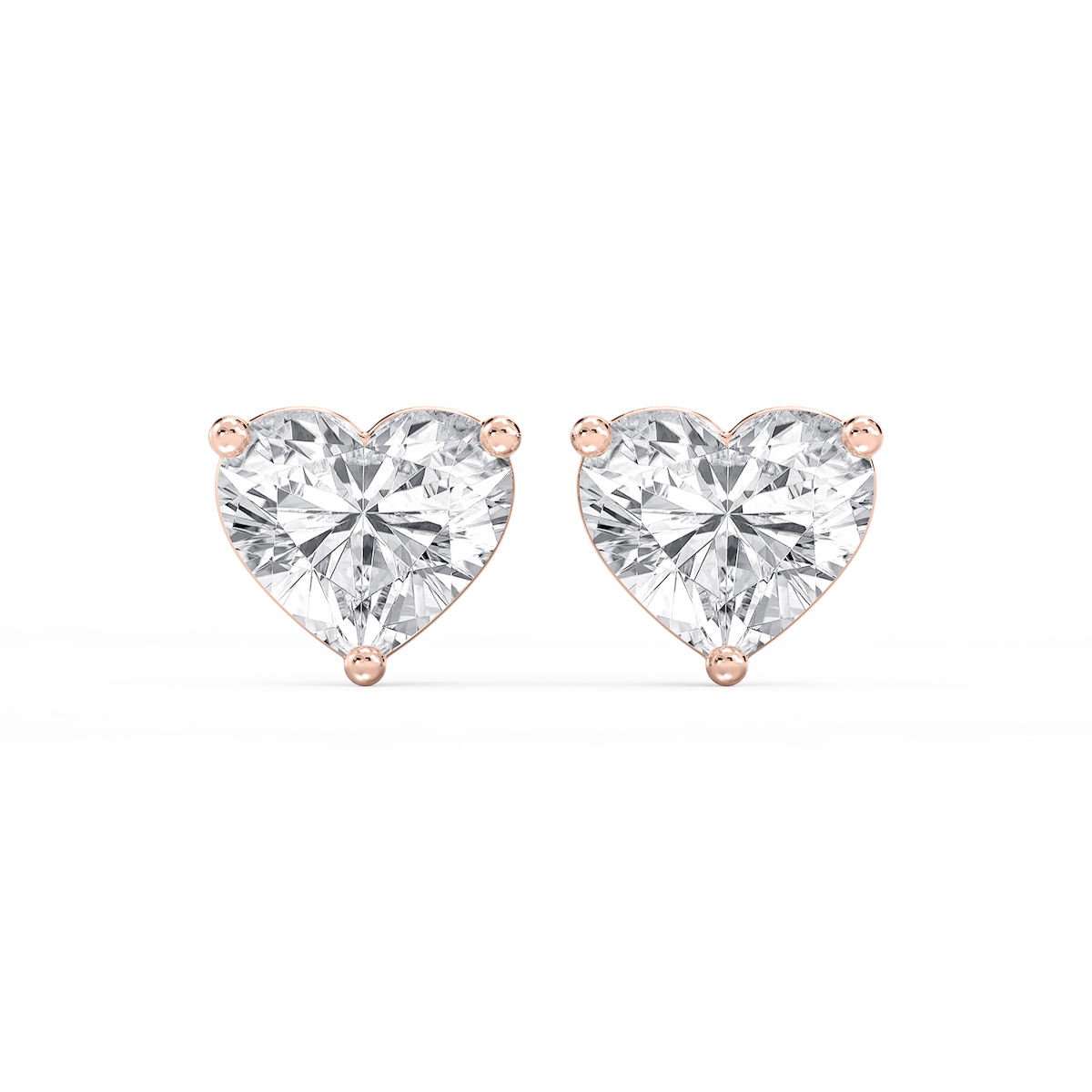 Heart Lab Grown Diamond Three Prong Basket Threaded Stud Earrings