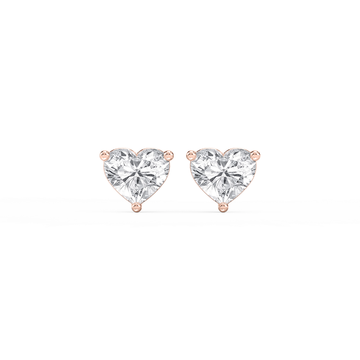 Heart Lab Grown Diamond Three Prong Basket Threaded Stud Earrings