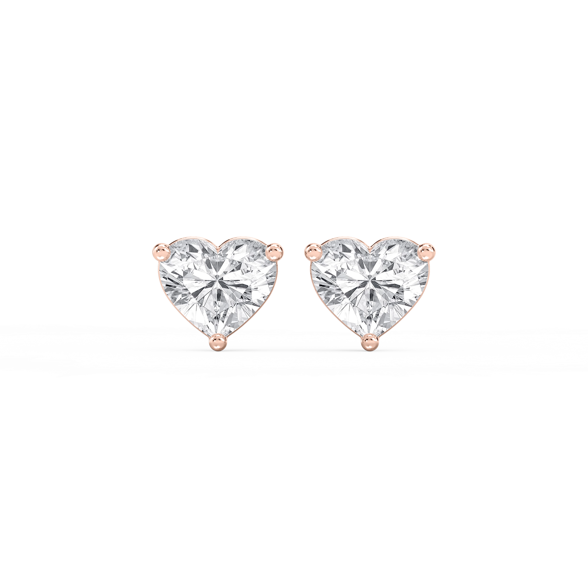 Heart Lab Grown Diamond Three Prong Basket Threaded Stud Earrings