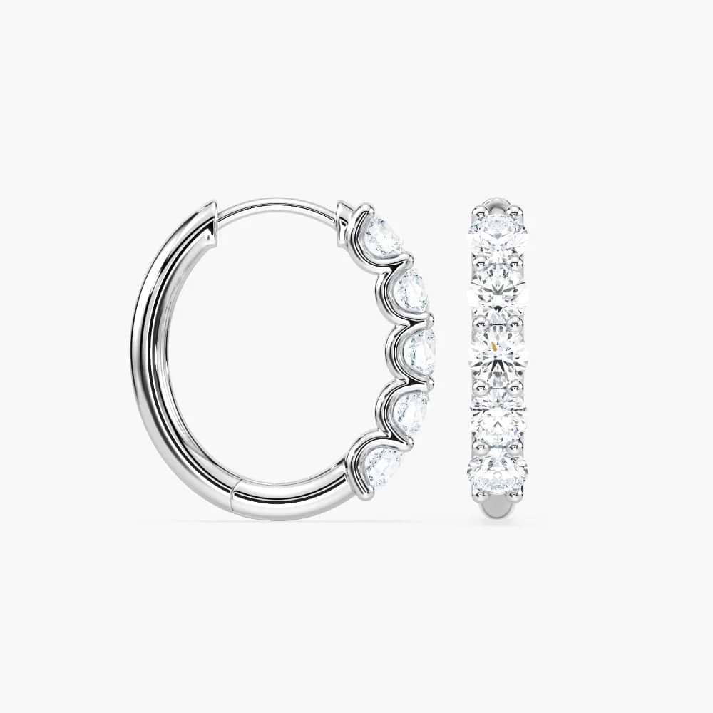 Shown In 14K White Gold|classic diamond hoop earrings with lab grown diamonds