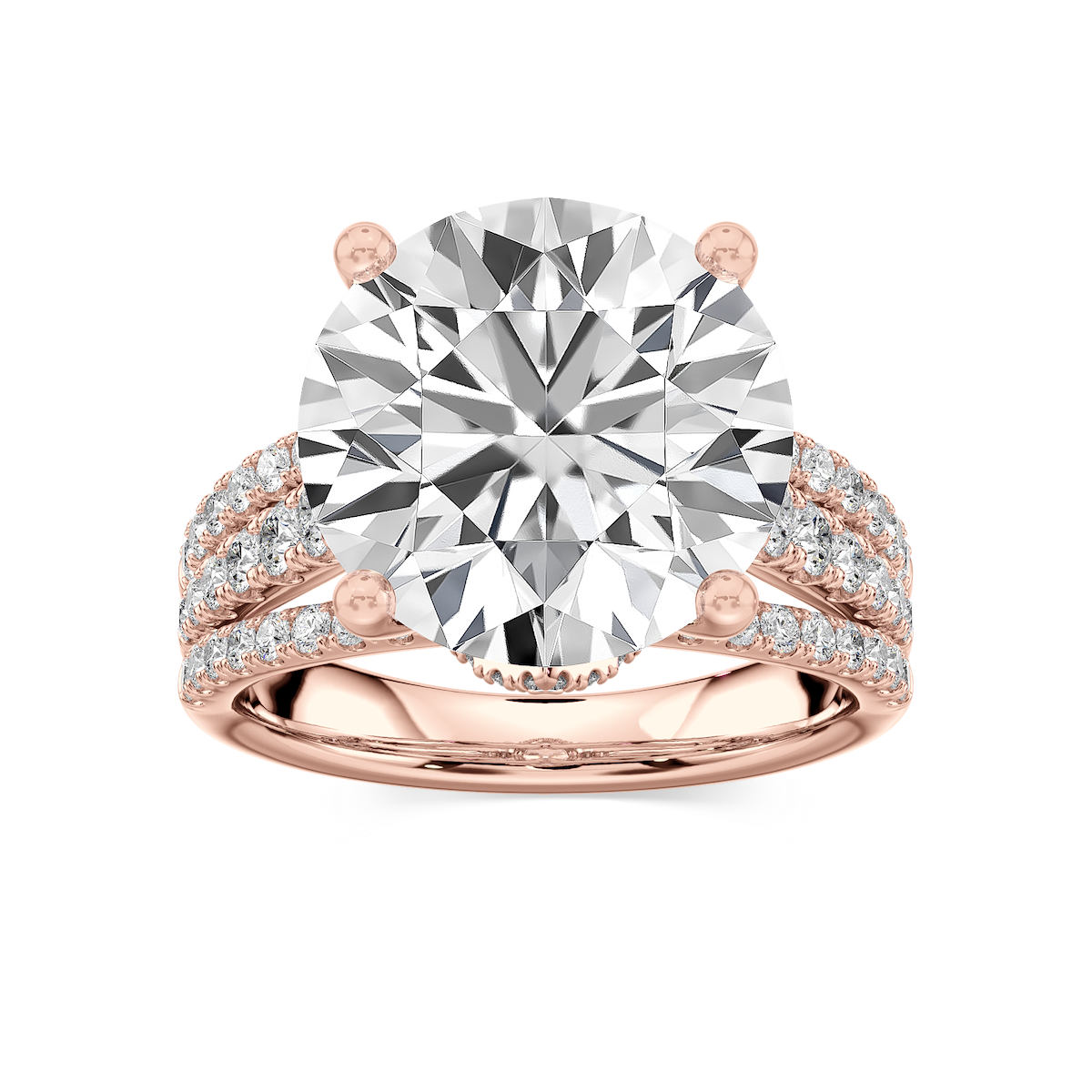 Juniper 10 7/8 ctw Round Lab Grown Diamond Triple Row Side Stone Engagement Ring - Signature Collection