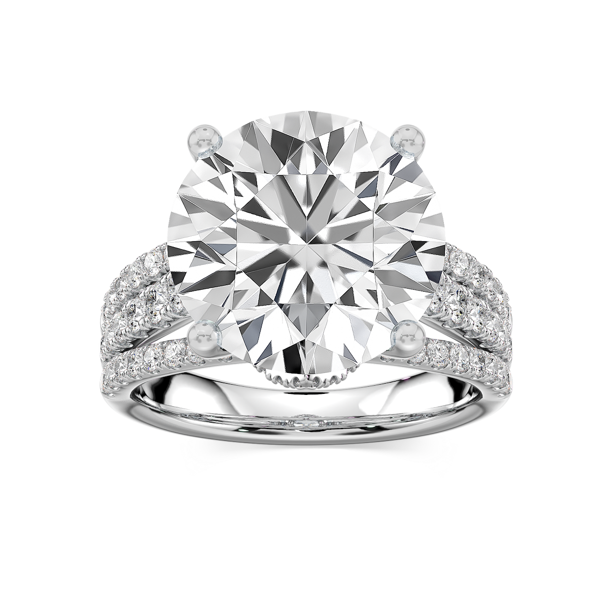 Juniper 10 7/8 ctw Round Lab Grown Diamond Triple Row Side Stone Engagement Ring - Signature Collection