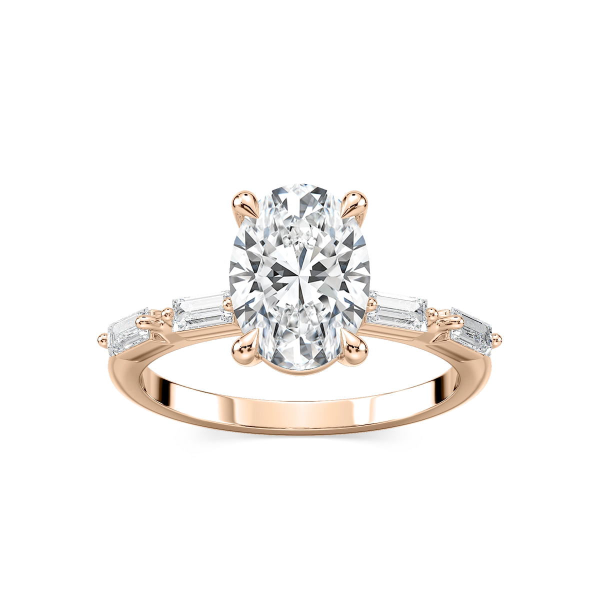 Kira Oval Lab Grown Diamond Spaced Baguette Side Stone Engagement Ring