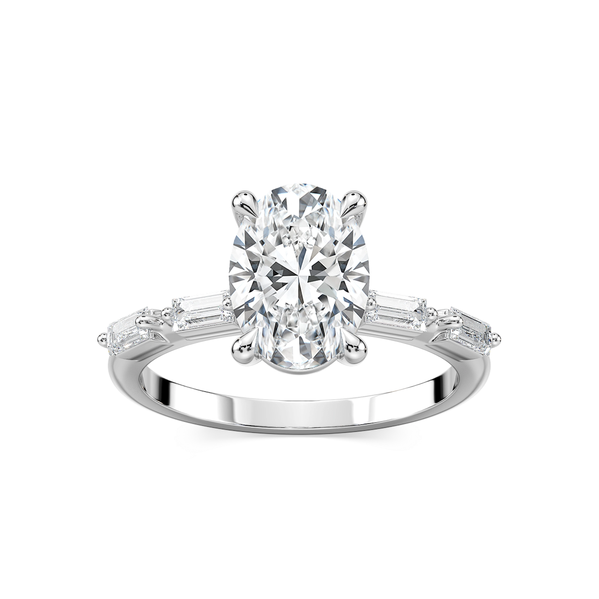 Kira Oval Lab Grown Diamond Spaced Baguette Side Stone Engagement Ring