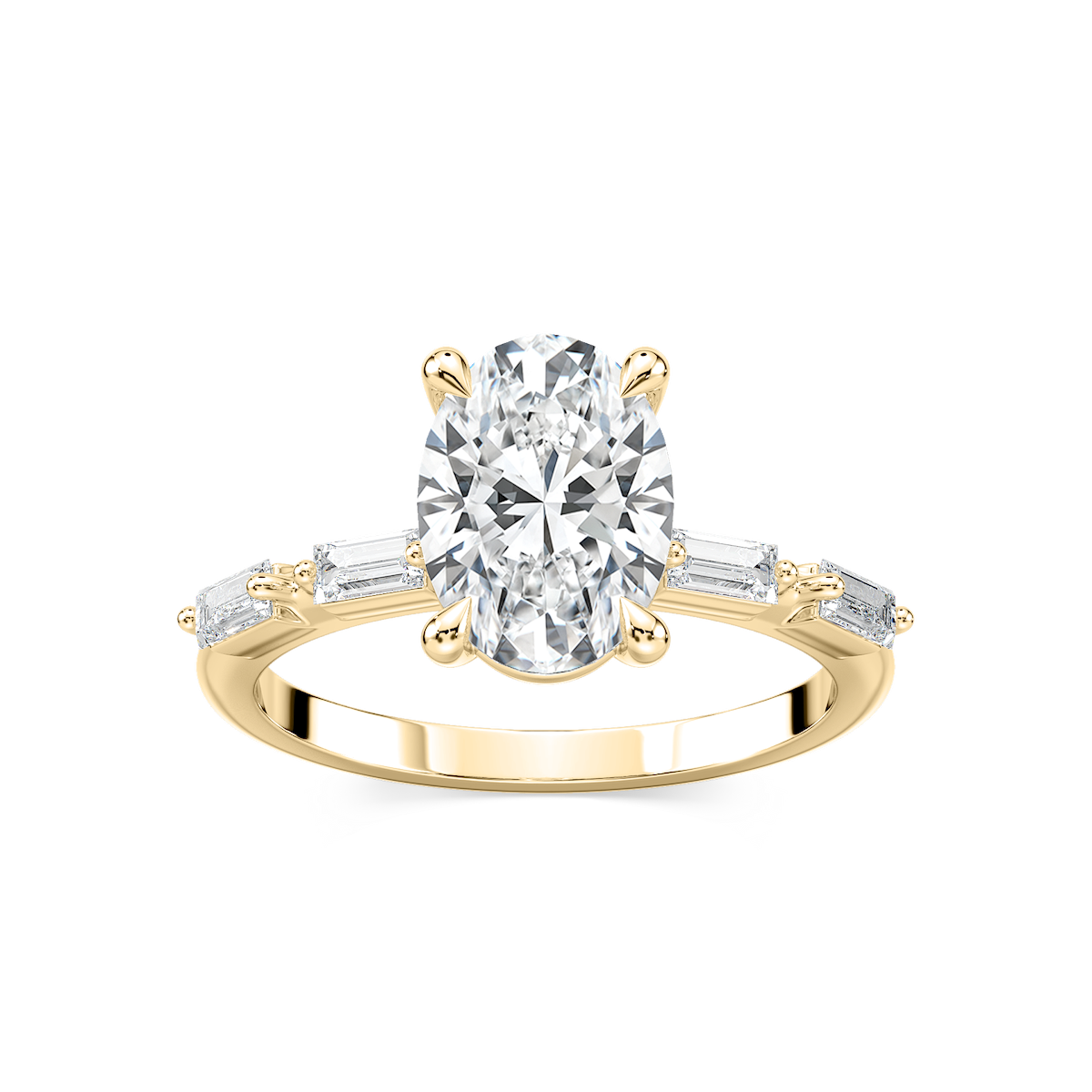 Kira Oval Lab Grown Diamond Spaced Baguette Side Stone Engagement Ring