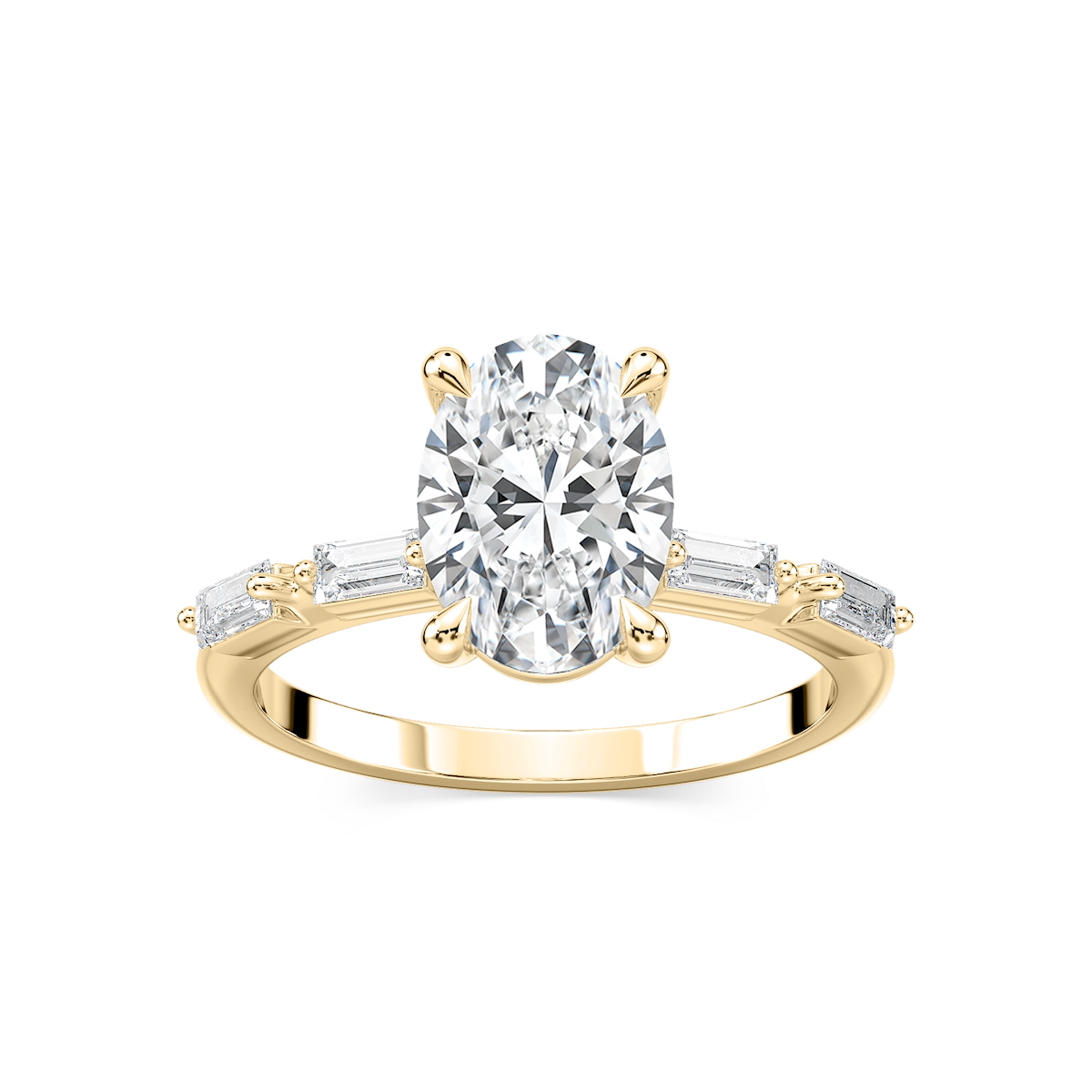 Kira Oval Lab Grown Diamond Spaced Baguette Side Stone Engagement Ring