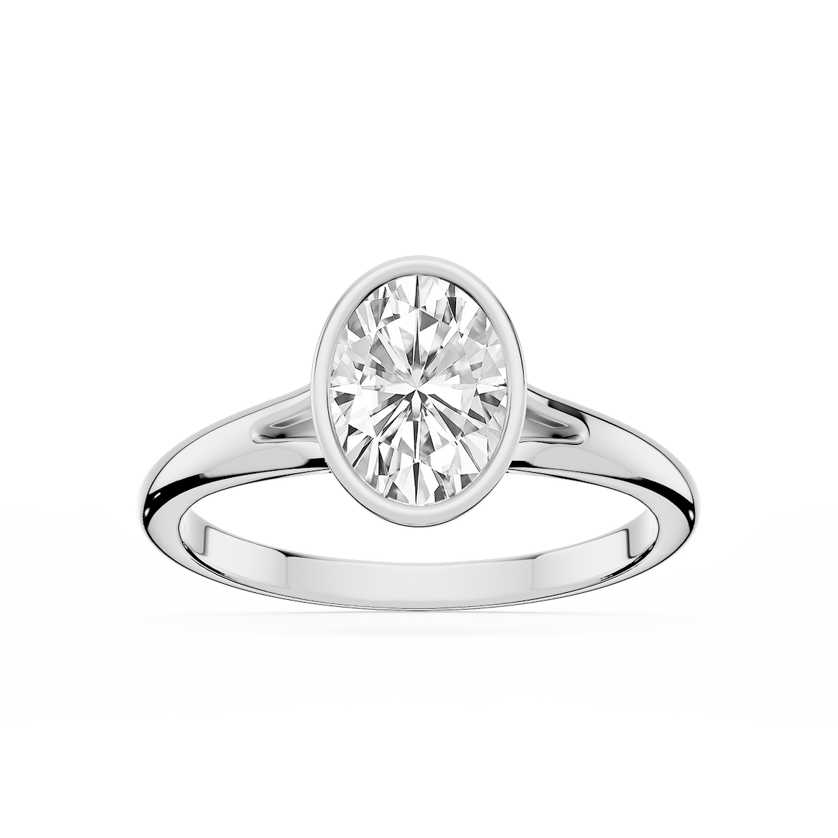 Linda Oval Lab Grown Diamond Bezel Split Shank Solitaire Engagement Ring